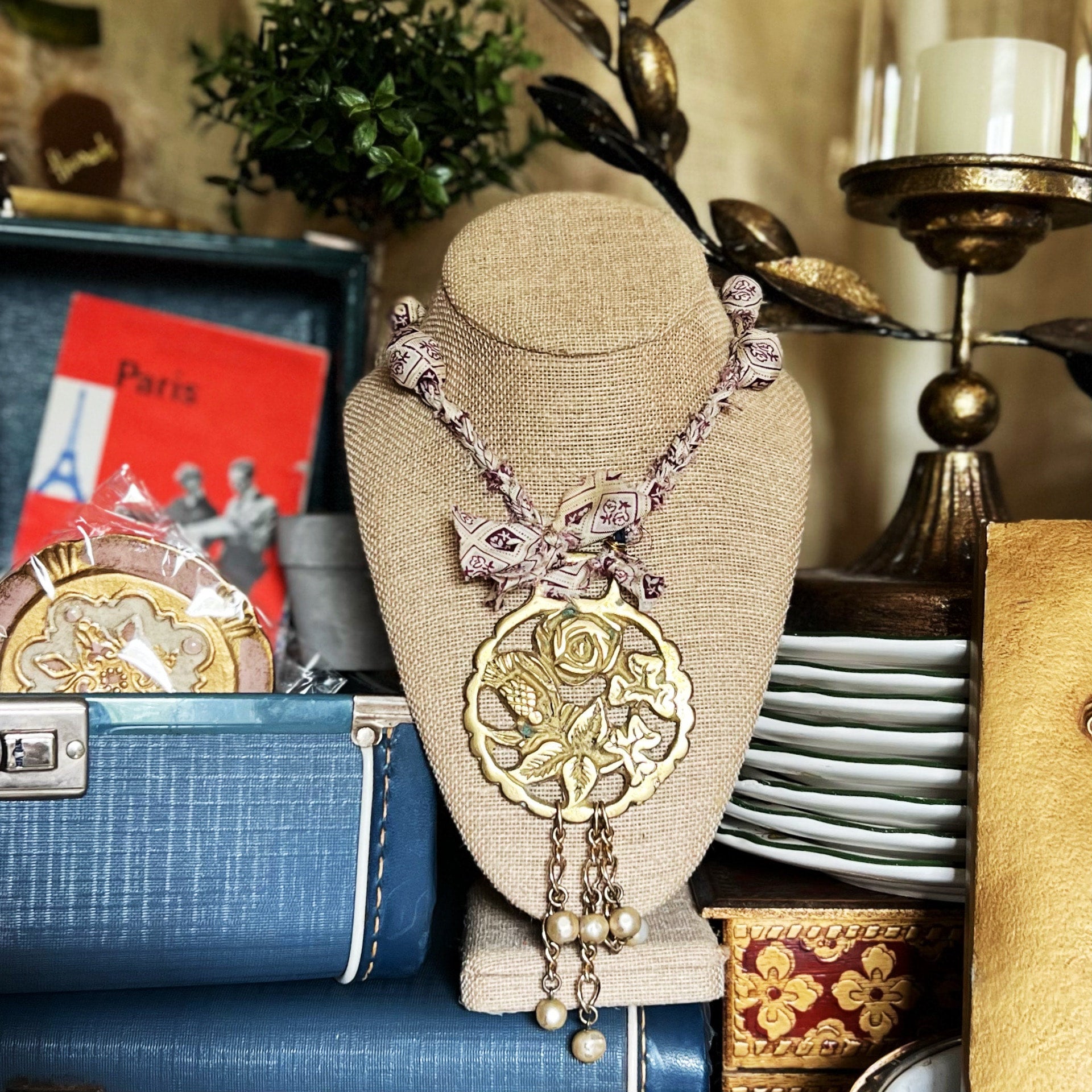 Horse brass necklace top